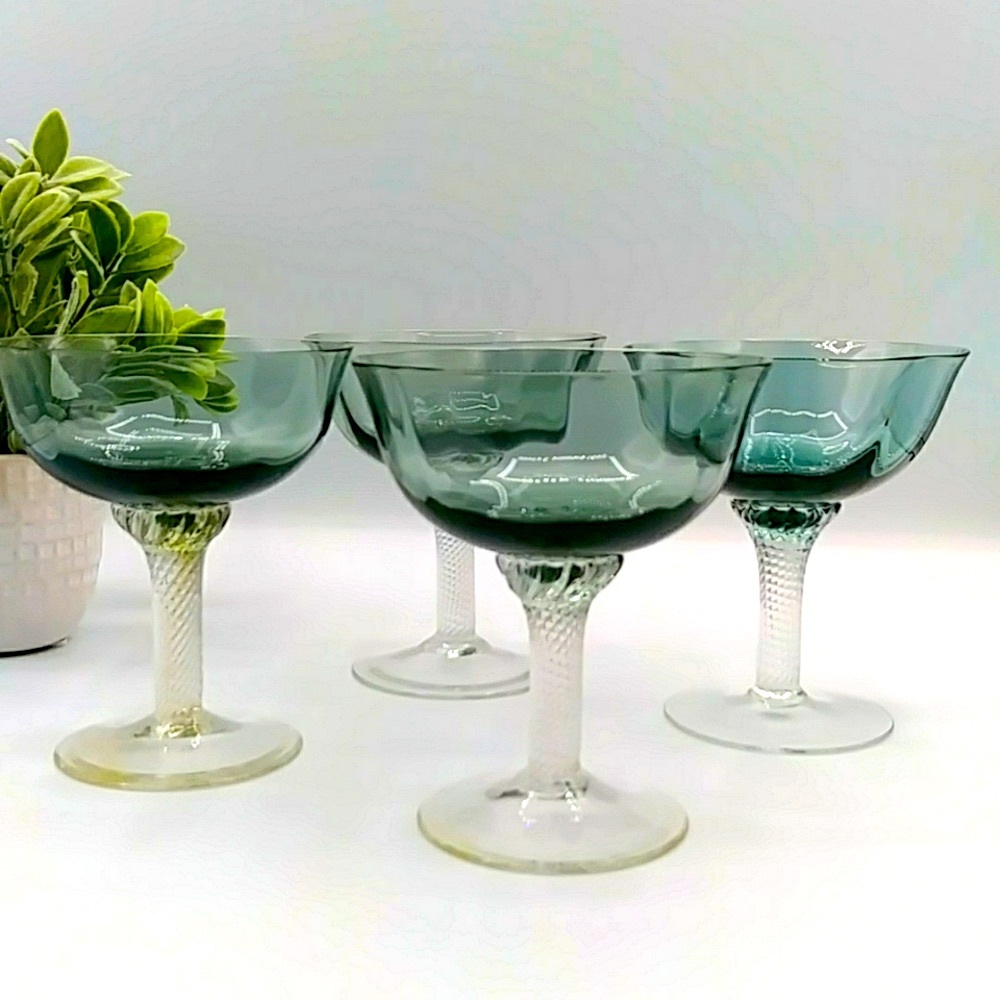 Set of 4 Smokey Champagne or Dessert Cups with twisted Stems